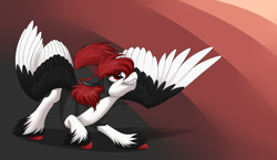 Size: 2414x1396 | Tagged: safe, artist:mythpony, oc, oc only, oc:umbra moon, species:pony, colored wings, hengstwolf, multicolored wings, solo, werewolf, wings