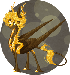 Size: 2236x2400 | Tagged: safe, artist:australian-senior, oc, oc only, oc:cosmo invictus, species:alicorn, species:dracony, species:kirin, species:pegasus, species:pony, alternate universe, antlers, big wings, colored hooves, colored sclera, golden eyes, hybrid, kirindos, leonine tail, portal, portal (valve), portal 2, simple background, solo, space core, unshorn fetlocks, wings