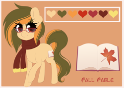 Size: 3000x2137 | Tagged: safe, artist:fluffymaiden, oc, oc only, oc:fall fable, species:earth pony, species:pony, clothing, female, glasses, high res, mare, reference sheet, scarf, solo
