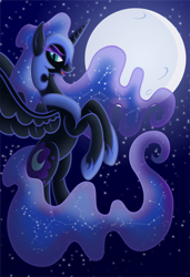 Size: 4979x7279 | Tagged: safe, artist:rossmaniteanzu, artist:tim015, character:nightmare moon, character:princess luna, species:alicorn, species:pony, absurd resolution, female, flying, full moon, looking at you, mare, moon, night, smiling, solo, stars, vector