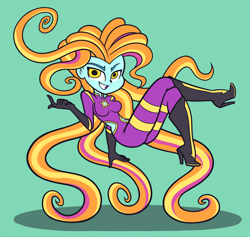 Size: 2114x2000 | Tagged: safe, artist:khuzang, character:mane-iac, character:sassy saddles, my little pony:equestria girls, beckoning, breasts, equestria girls-ified, evil grin, female, grin, looking at you, simple background, smiling, solo