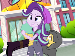 Size: 1024x768 | Tagged: safe, artist:danielitamlp, character:starlight glimmer, oc, oc:danielita, oc:danielitamlp, my little pony:equestria girls, beanie, bondage, bound and gagged, butt touch, clothing, gag, hand on butt, hat, rope, tape, tape gag, this will end in snu snu, watermark