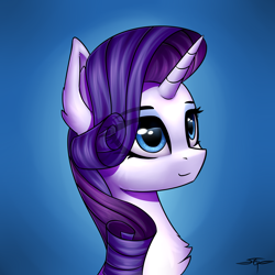 Size: 3000x3000 | Tagged: safe, artist:setharu, character:rarity, species:pony, species:unicorn, bust, chest fluff, female, gradient background, mare, portrait, solo