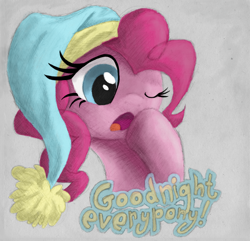 Size: 2196x2118 | Tagged: safe, artist:hewison, character:pinkie pie, clothing, female, hat, nightcap, solo, yawn