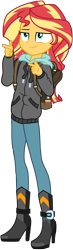 Size: 3000x10310 | Tagged: safe, alternate version, artist:pirill, character:sunset shimmer, episode:monday blues, eqg summertime shorts, g4, my little pony: equestria girls, my little pony:equestria girls, .ai available, absurd resolution, backpack, boots, clothing, coat, female, finger gun, finger guns, high heel boots, pants, shoes, simple background, smiling, solo, transparent background, vector