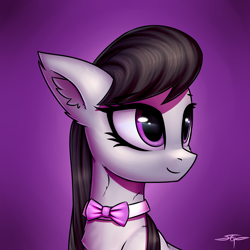 Size: 3000x3000 | Tagged: safe, artist:setharu, character:octavia melody, species:earth pony, species:pony, bow tie, bust, cute, ear fluff, female, mare, portrait, signature, smiling, solo, tavibetes