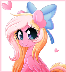 Size: 2990x3274 | Tagged: safe, artist:fluffymaiden, oc, oc only, oc:bay breeze, species:pegasus, species:pony, bow, cute, female, hair bow, heart, mare, ocbetes, smiling, solo, tongue out