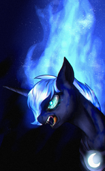 Size: 1234x2000 | Tagged: dead source, safe, artist:not-ordinary-pony, character:nightmare moon, character:princess luna, species:alicorn, species:pony, angry, chromatic aberration, color porn, fangs, female, mare, missing accessory, nightmare luna, solo