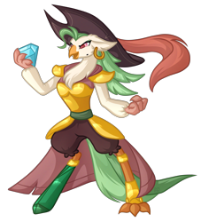 Size: 5000x5500 | Tagged: safe, artist:amazing-artsong, character:captain celaeno, species:anthro, species:bird, my little pony: the movie (2017), absurd resolution, clothing, female, gem, hat, pirate hat, prosthetics, simple background, solo, transparent background