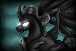 Size: 2635x1777 | Tagged: safe, artist:not-ordinary-pony, character:pony of shadows, character:stygian, species:alicorn, species:pony, episode:shadow play, g4, my little pony: friendship is magic, adorabolical, cute, darkness, glowing eyes, male, shadorable, smiling, solo, stallion, white eyes