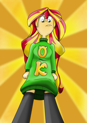 Size: 2199x3099 | Tagged: safe, artist:cartuneslover16, character:sunset shimmer, my little pony:equestria girls, boots, clothing, monsters university, shoes, sweater