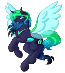 Size: 4281x4817 | Tagged: safe, artist:amazing-artsong, oc, oc only, oc:nyx, parent:princess luna, parent:queen chrysalis, parents:chrysaluna, species:alicorn, species:changeling, species:changepony, species:pony, absurd resolution, alicorn oc, blue changeling, changeling oc, female, gift art, hybrid, magical lesbian spawn, mare, next generation, offspring, simple background, solo, transparent background