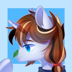 Size: 1500x1500 | Tagged: safe, artist:leafywind, oc, oc only, species:pony, species:unicorn, abstract background, leaf, male, solo, stallion