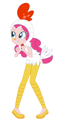 Size: 2257x4571 | Tagged: safe, artist:invisibleink, character:pinkie pie, my little pony:equestria girls, animal costume, chicken pie, chicken suit, clothing, costume, female, halloween, halloween costume, holiday, simple background, solo, transparent background, vector