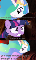 Size: 800x1344 | Tagged: safe, artist:brandonale, edit, character:princess celestia, character:twilight sparkle, character:twilight sparkle (alicorn), species:alicorn, species:pony, 1000 years in photoshop, 2005, anakin skywalker, angry, comic, crossover, dialogue, doom the movie, misspelling, needs more jpeg, obi wan kenobi, revenge of the sith, star wars, this will end in incineration, twilight is anakin