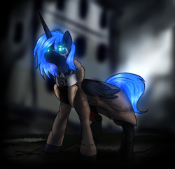Size: 2066x2000 | Tagged: safe, artist:not-ordinary-pony, character:princess luna, species:alicorn, species:pony, clothing, commission, female, glowing eyes, glowing mane, mare, point commission, solo