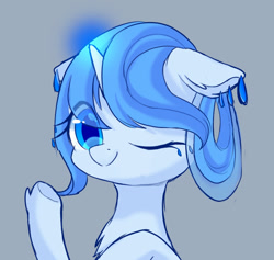 Size: 885x840 | Tagged: safe, artist:leafywind, oc, oc only, oc:water drop, species:pony, species:unicorn, bust, female, mare, one eye closed, portrait, simple background, solo