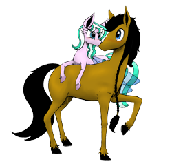 Size: 1700x1639 | Tagged: safe, artist:darkhestur, oc, oc only, oc:dark, oc:dustlight, species:earth pony, species:flutter pony, species:pony, 2018 community collab, derpibooru community collaboration, couple, horse, horse-pony interaction, kissing, ponies riding horses, riding, simple background, transparent background, wings