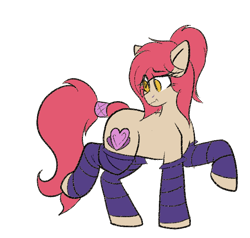Size: 672x640 | Tagged: safe, artist:codras, oc, oc only, oc:lacy, species:earth pony, species:pony, clothing, colored, female, leg warmers, mare, ponytail, scrunchy face, simple background, solo, stockings, tail wrap, thigh highs, transparent background