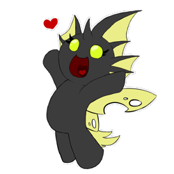 Size: 800x800 | Tagged: safe, artist:sanyo2100, oc, oc only, oc:clipper, species:changeling, changeling oc, chibi, cute, cuteling, female, heart, simple background, solo, transparent background, yellow changeling