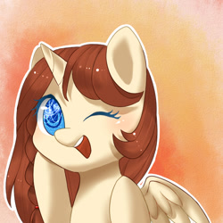 Size: 664x664 | Tagged: safe, artist:leafywind, oc, oc only, species:alicorn, species:pony, alicorn oc, bust, female, mare, one eye closed, open mouth, portrait, solo, wink