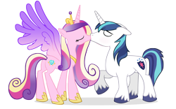 Size: 3236x2019 | Tagged: safe, artist:invisibleink, character:princess cadance, character:shining armor, species:alicorn, species:pony, species:unicorn, ship:shiningcadance, commission, couple, eyes closed, female, husband and wife, kissing, love, male, mare, married couple, romance, romantic, shipping, show accurate, simple background, spread wings, stallion, straight, transparent background, vector, wingboner, wings