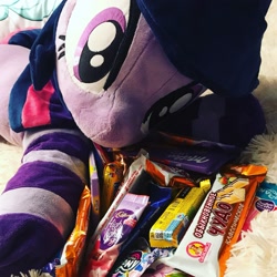 Size: 2047x2047 | Tagged: safe, artist:epicrainbowcrafts, character:twilight sparkle, candy, clothing, food, irl, photo, plushie, socks, striped socks, sweets