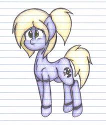 Size: 3146x3707 | Tagged: safe, artist:binary6, oc, oc only, oc:cindy, species:pony, lined paper, ponytail, robot, robot pony, solo, traditional art