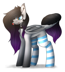 Size: 770x860 | Tagged: safe, artist:umiimou, oc, oc only, oc:raven, species:bat pony, species:pony, candy, candy cane, clothing, female, food, mare, simple background, socks, solo, striped socks, transparent background