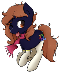 Size: 807x989 | Tagged: safe, artist:midnightpremiere, oc, oc only, oc:saucy socks, species:earth pony, species:pony, 2018 community collab, derpibooru community collaboration, clothing, female, scarf, simple background, socks, solo, tongue out, transparent background