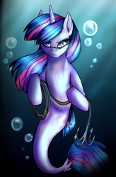 Size: 1312x2000 | Tagged: safe, artist:not-ordinary-pony, character:twilight sparkle, species:seapony (g4), dethklok, female, grappling hook, seaponified, seapony twilight, serious, serious face, solo, song reference, species swap, underwater