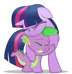 Size: 1716x1768 | Tagged: safe, artist:invisibleink, character:spike, character:twilight sparkle, character:twilight sparkle (alicorn), species:alicorn, species:dragon, species:pony, episode:castle sweet castle, g4, my little pony: friendship is magic, my little pony: the movie (2017), black background, commission, crying, female, happy, hug, mama twilight, mare, movie accurate, simple background, tears of joy, transparent background, vector