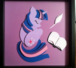 Size: 2160x1936 | Tagged: safe, artist:the-paper-pony, character:twilight sparkle, book, cute, quill, shadowbox, sleeping, twiabetes