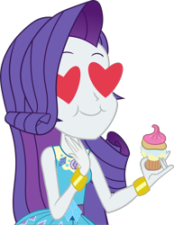 Size: 2460x3183 | Tagged: safe, artist:digimonlover101, character:rarity, episode:super squad goals, g4, my little pony: equestria girls, my little pony:equestria girls, clothing, cupcake, delicious, dessert, dress, female, food, frosting, geode of shielding, heart, heart eyes, simple background, solo, transparent background, vector, wingding eyes