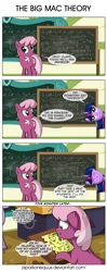Size: 1675x4214 | Tagged: safe, artist:zsparkonequus, character:cheerilee, character:twilight sparkle, character:twilight sparkle (alicorn), species:alicorn, species:earth pony, species:pony, bernoulli's equation, chalkboard, comic, cool s, dialogue, fancy mathematics, female, implied cheerimac, implied shipping, implied straight, kilroy was here, mare, math, oh my celestia, pencil, s symbol, speech bubble, sweat, teacher, teaching, that pony sure does love teaching, thermodynamics