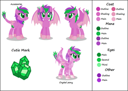 Size: 1463x1041 | Tagged: safe, artist:razorbladetheunicron, base used, oc, oc only, oc:firestorm swirl, parent:amethyst star, parent:spike, parents:amespike, species:crystal pony, lateverse, alternate universe, amespike, cutie mark, dragon wings, fangs, hybrid, next generation, offspring, reference sheet, scales, spiky mane, tail