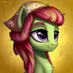 Size: 3000x3000 | Tagged: safe, artist:setharu, character:tree hugger, species:earth pony, species:pony, bandana, bust, female, mare, portrait, smiling, solo