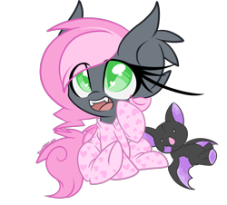 Size: 2500x2258 | Tagged: safe, artist:starlightlore, oc, oc only, oc:heartbeat, species:bat pony, clothing, cute, female, filly, footed sleeper, heart eyes, ocbetes, pajamas, simple background, solo, transparent background, wingding eyes