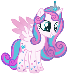 Size: 876x964 | Tagged: safe, artist:razorbladetheunicron, base used, character:princess flurry heart, species:alicorn, species:pony, colored wings, crown, crystal, cutie mark, female, gradient hair, gradient wings, heart, jewelry, older, older flurry heart, princess, rainbow power, regalia, simple background, smiling, solo, vector, white background
