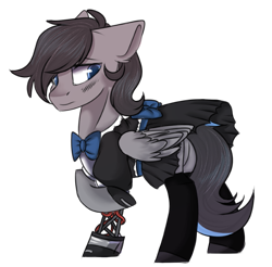 Size: 897x883 | Tagged: safe, artist:cloud-fly, oc, oc:gear grinder, species:pegasus, species:pony, amputee, clothing, crossdressing, maid, male, prosthetic limb, prosthetics, simple background, solo, stallion, stockings, thigh highs, transparent background