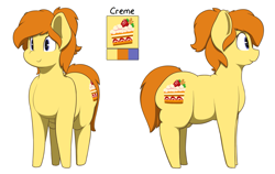 Size: 1895x1200 | Tagged: safe, artist:nom-sympony, oc, oc only, oc:creme, species:earth pony, species:pony, chubby, female, mare, reference sheet, solo