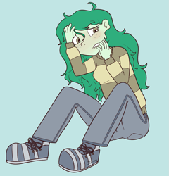 Size: 1281x1336 | Tagged: safe, artist:php93, character:wallflower blush, equestria girls:forgotten friendship, g4, my little pony: equestria girls, my little pony:equestria girls, ass, clothing, jeans, lip bite, nervous, pants, shoes, sweater