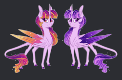 Size: 2000x1301 | Tagged: safe, artist:australian-senior, character:twilight sparkle, character:twilight sparkle (alicorn), oc, oc:asteria ouranios, species:alicorn, species:pony, alternate design, alternate universe, colored hooves, colored wings, gray background, kirindos, simple background, starry wings