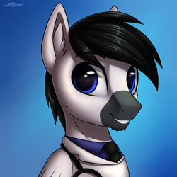 Size: 3000x3000 | Tagged: safe, artist:setharu, oc, oc only, species:pegasus, species:pony, beard, blue background, bust, clothing, ear fluff, facial hair, grin, male, necktie, portrait, simple background, smiling, solo, stallion