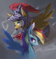 Size: 4000x4236 | Tagged: safe, artist:double-zr-tap, artist:girlsay, character:flash magnus, character:rainbow dash, species:pegasus, species:pony, ship:dashmagnus, episode:shadow play, g4, my little pony: friendship is magic, duo, female, helmet, male, mare, shipping, smiling, stallion, straight