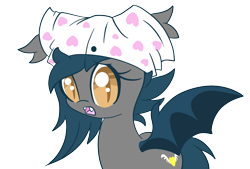 Size: 2200x1483 | Tagged: safe, artist:starlightlore, oc, oc only, oc:speck, species:bat pony, species:pony, boxers, clothing, pants on head, silly, silly pony, simple background, solo, transparent background, underwear