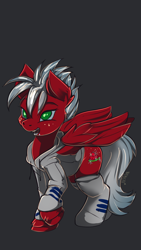 Size: 1080x1920 | Tagged: safe, artist:noben, oc, oc only, oc:melon frost, species:pegasus, species:pony, clothing, female, freckles, hoodie, mare, smiling, socks, wings