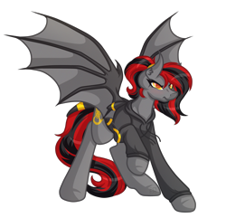 Size: 4425x4273 | Tagged: safe, artist:amazing-artsong, oc, oc only, oc:tomoko tanue, species:bat pony, species:pony, fallout equestria, absurd resolution, bat pony oc, clothing, commission, female, hoodie, mare, raised hoof, simple background, solo, transparent background