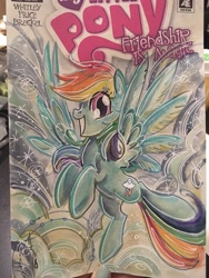 Size: 1536x2048 | Tagged: safe, artist:sararichard, character:rainbow dash, species:pegasus, species:pony, female, looking at you, mare, my little pony logo, solo, traditional art
