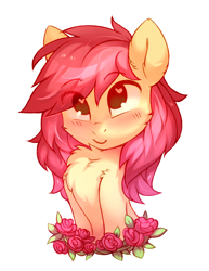 Size: 1200x1552 | Tagged: safe, artist:lispp, character:roseluck, species:earth pony, species:pony, blushing, bust, cheek fluff, chest fluff, cute, female, flower, heart eyes, looking at you, mare, portrait, rose, simple background, smiling, solo, white background, wingding eyes